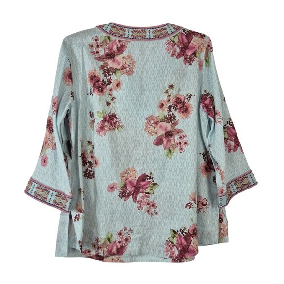 John Mark Women's Floral Print Embroidered and Beaded  Tunic Size 2X Blue NWT 42 - Picture 4 of 12